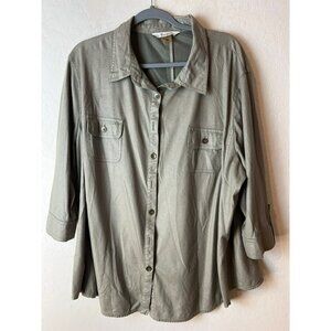 TanJay Sz 22W Green Faux Snakeprint Texture 3/4 Sleeve Blouse